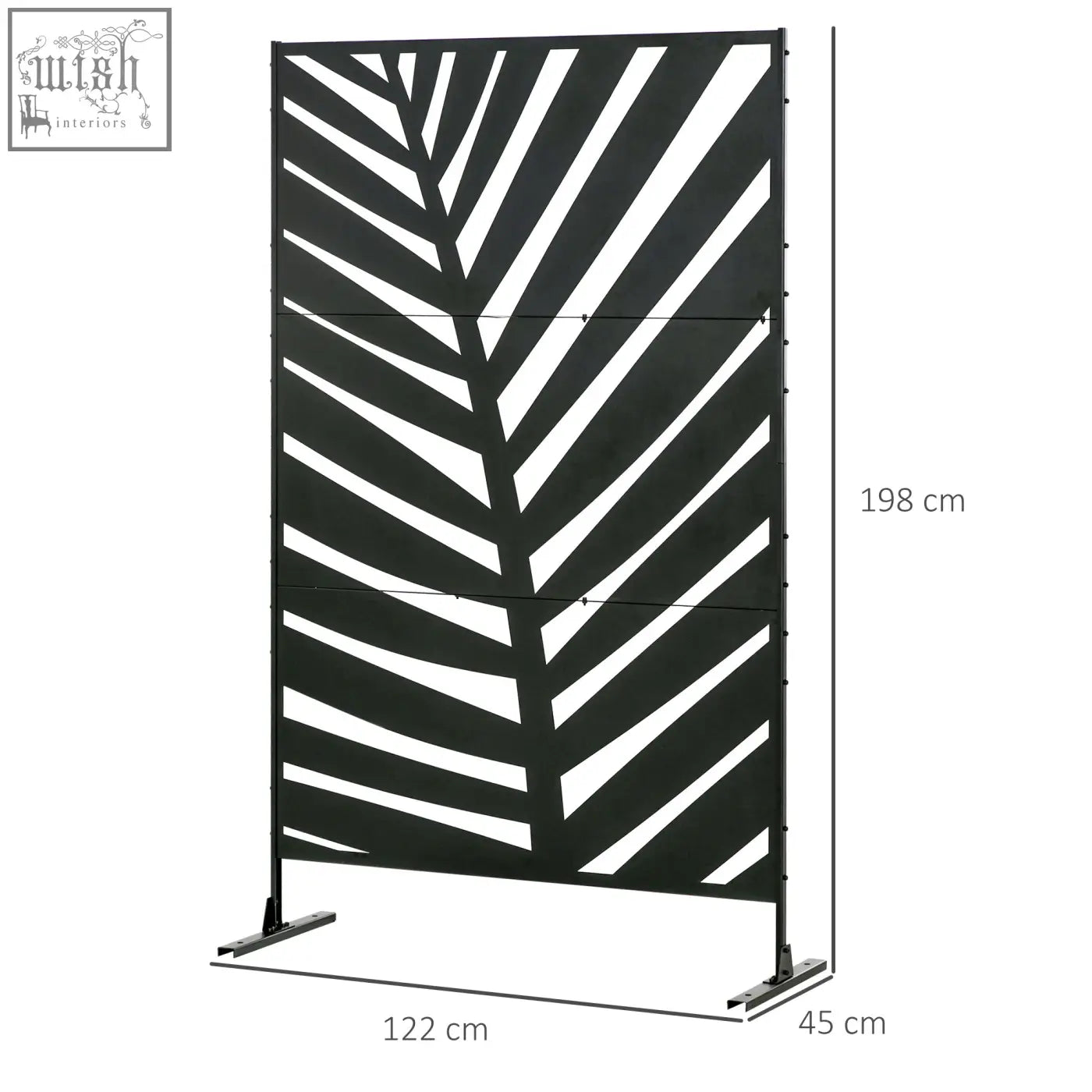 Outsunny black metal privacy screen with banana leaf pattern and expansion screws for freestanding outdoor use