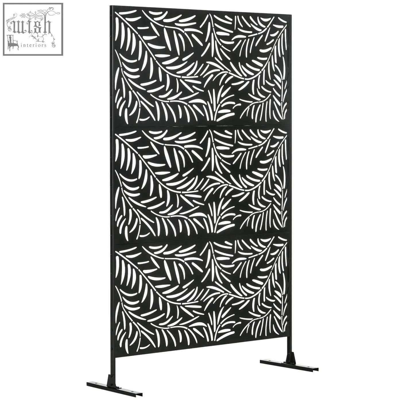 Outsunny black metal privacy screen with willow branch pattern and expansion screws for garden patio divider