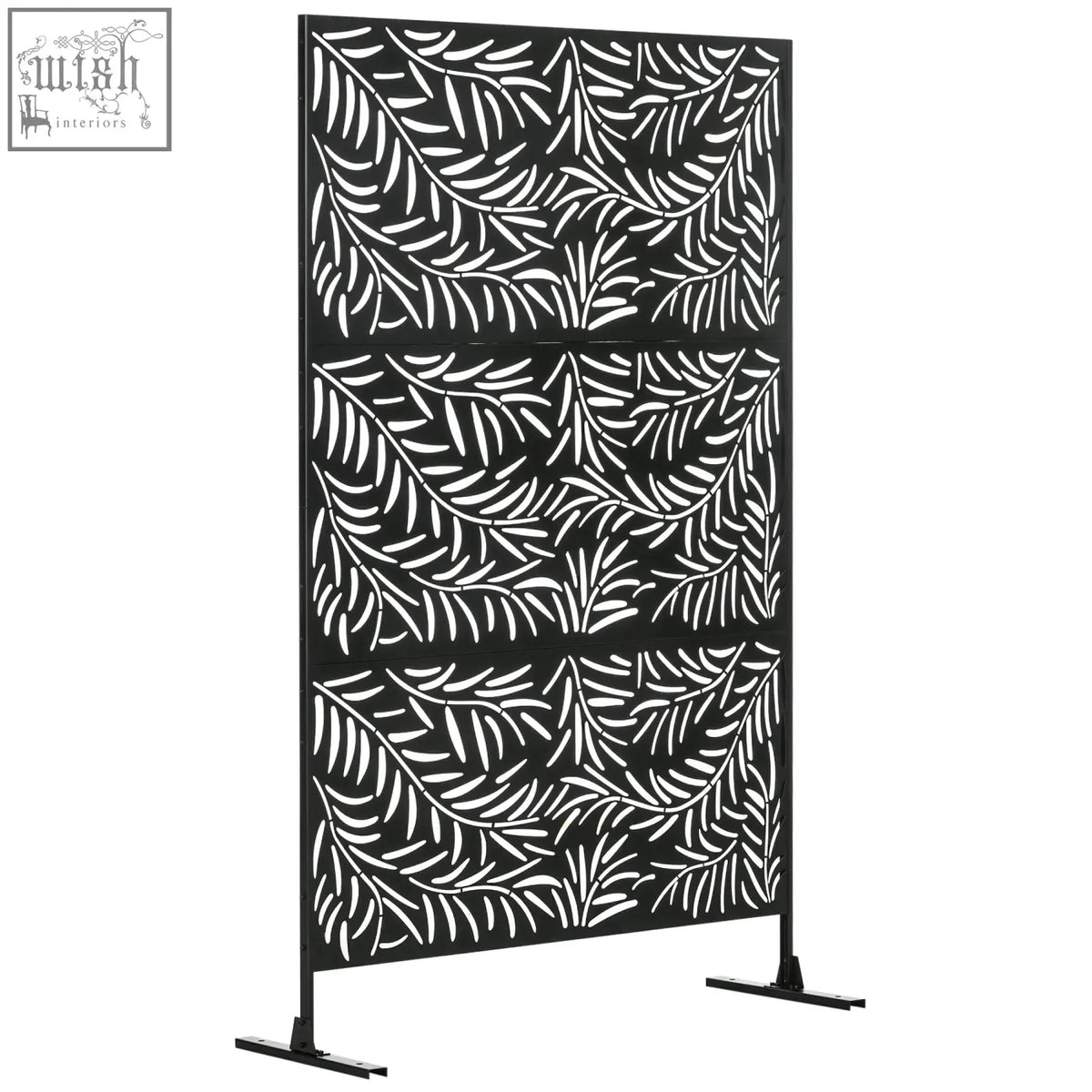 Outsunny black metal privacy screen with willow branch pattern and expansion screws for garden patio divider