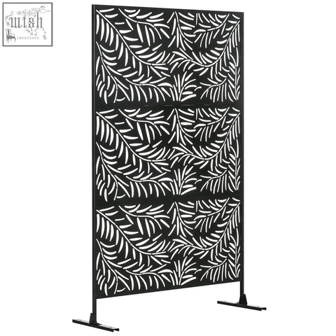 Outsunny black metal privacy screen with willow branch pattern and expansion screws for garden patio divider