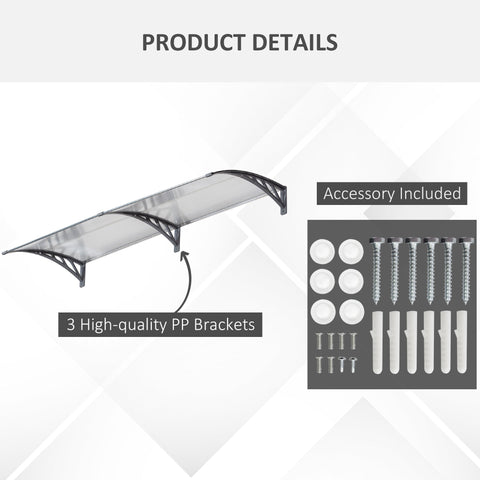 Outsunny clear transparent acrylic door canopy awning with black metal brackets for outdoor porch rain shelter cover