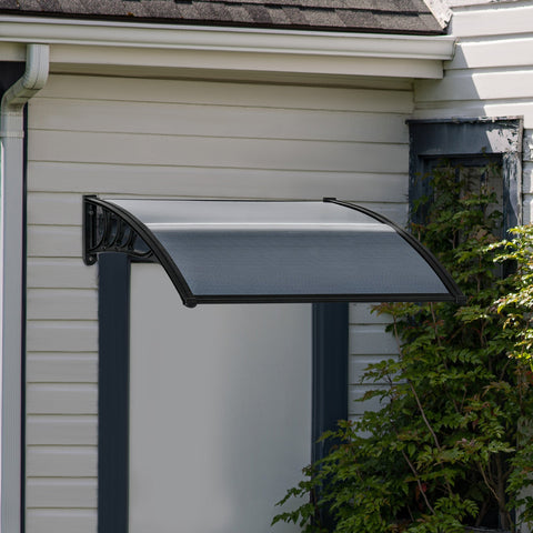 Outsunny black metal awning with translucent ribbed plastic roof panel ideal for door rain shelter and light snow protection