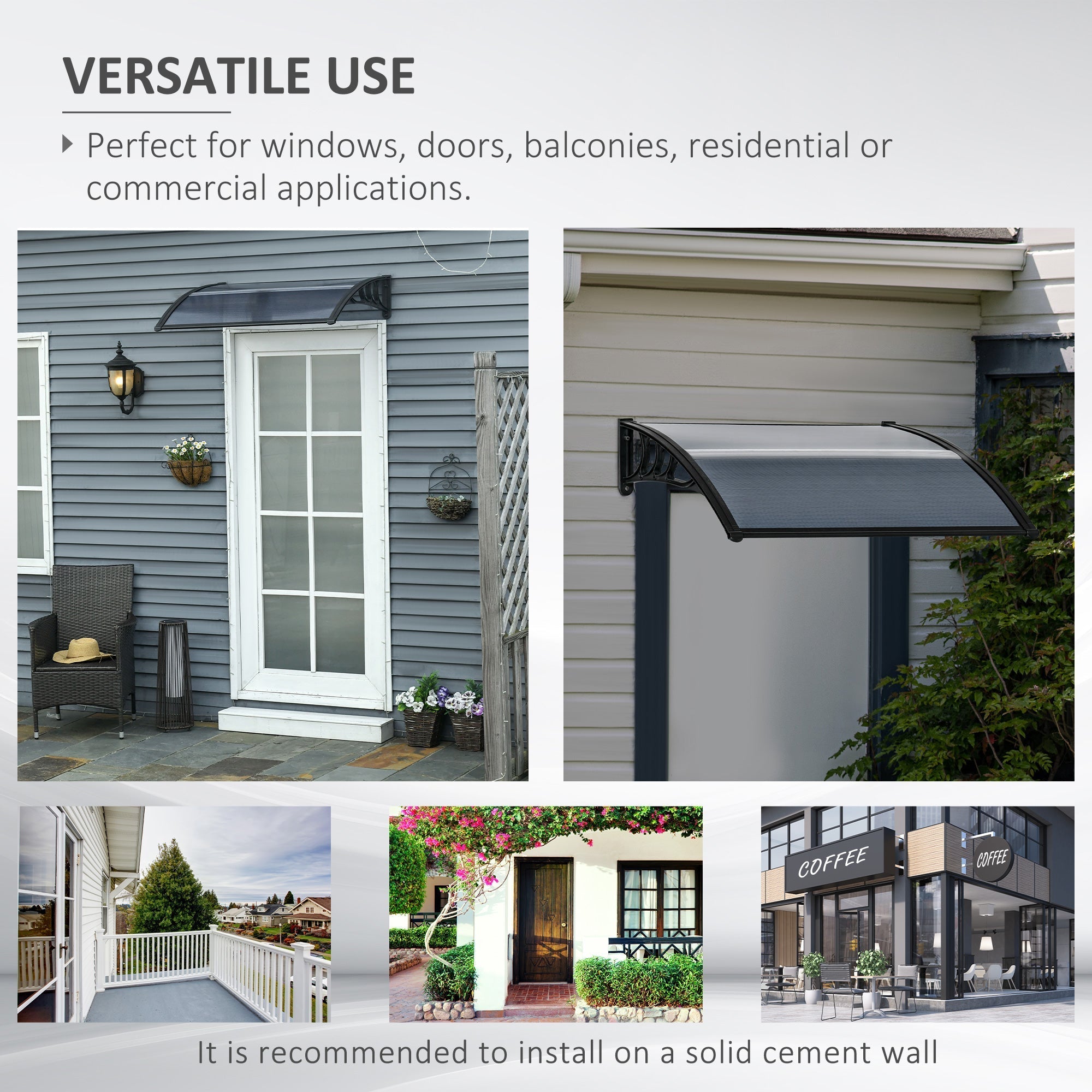 Outsunny door canopy awning outdoor window rain shelter black curved metal frame protects from light snow and fits porch chairs
