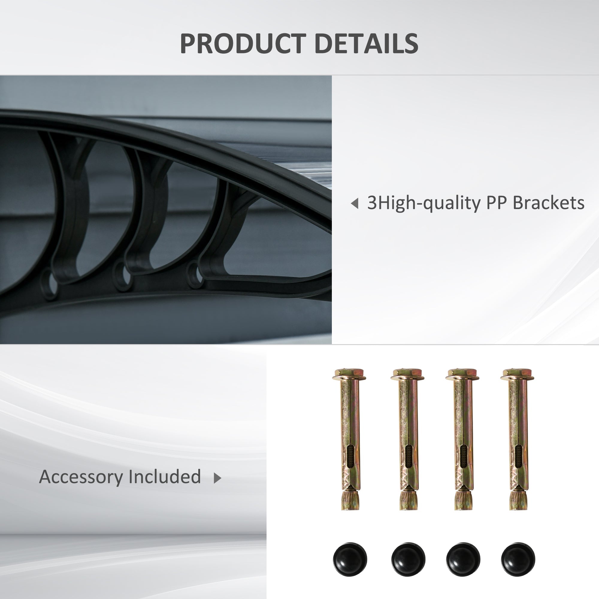 Black plastic pp brackets with curved design and gold-toned expansion bolts for outsunny door canopy awning black 100 x 75cm