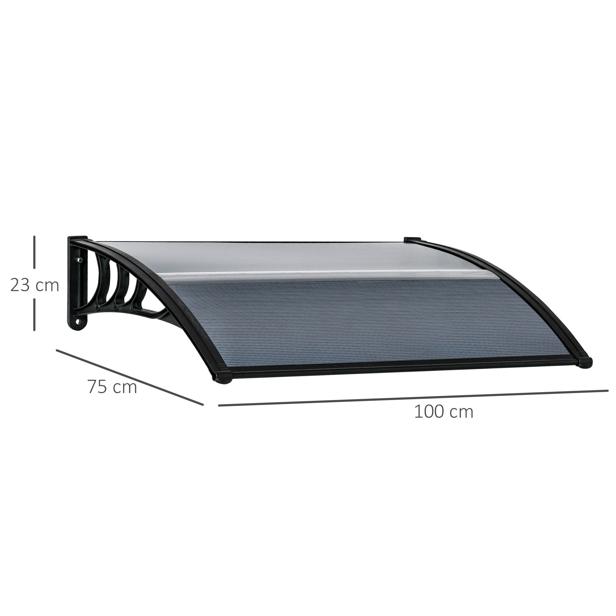 Outsunny black polycarbonate curved door canopy awning with ribbed texture for outdoor rain and light snow shelter
