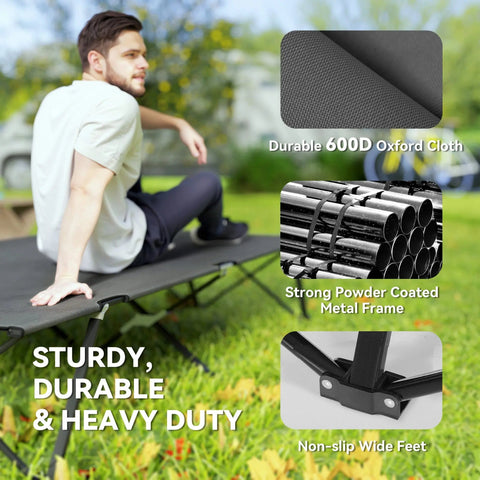 Outsunny double camping cot bed in charcoal grey with durable oxford fabric top and strong powder-coated metal frame means for two people