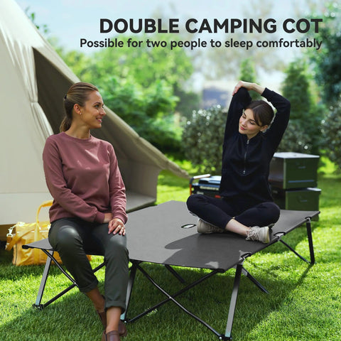 Outsunny double camping cot bed in charcoal grey with foldable metal frame means sturdy support and oxford fabric for two people