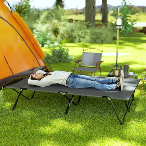 Outsunny double camping cot bed in charcoal grey with oxford fabric surface and sturdy frame means for two people