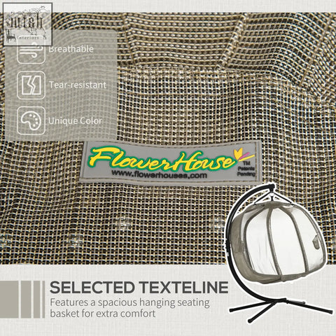 Close-up of brown breathable tear-resistant mesh fabric on outsunny double hanging egg chair seat basket for indoor outdoor use