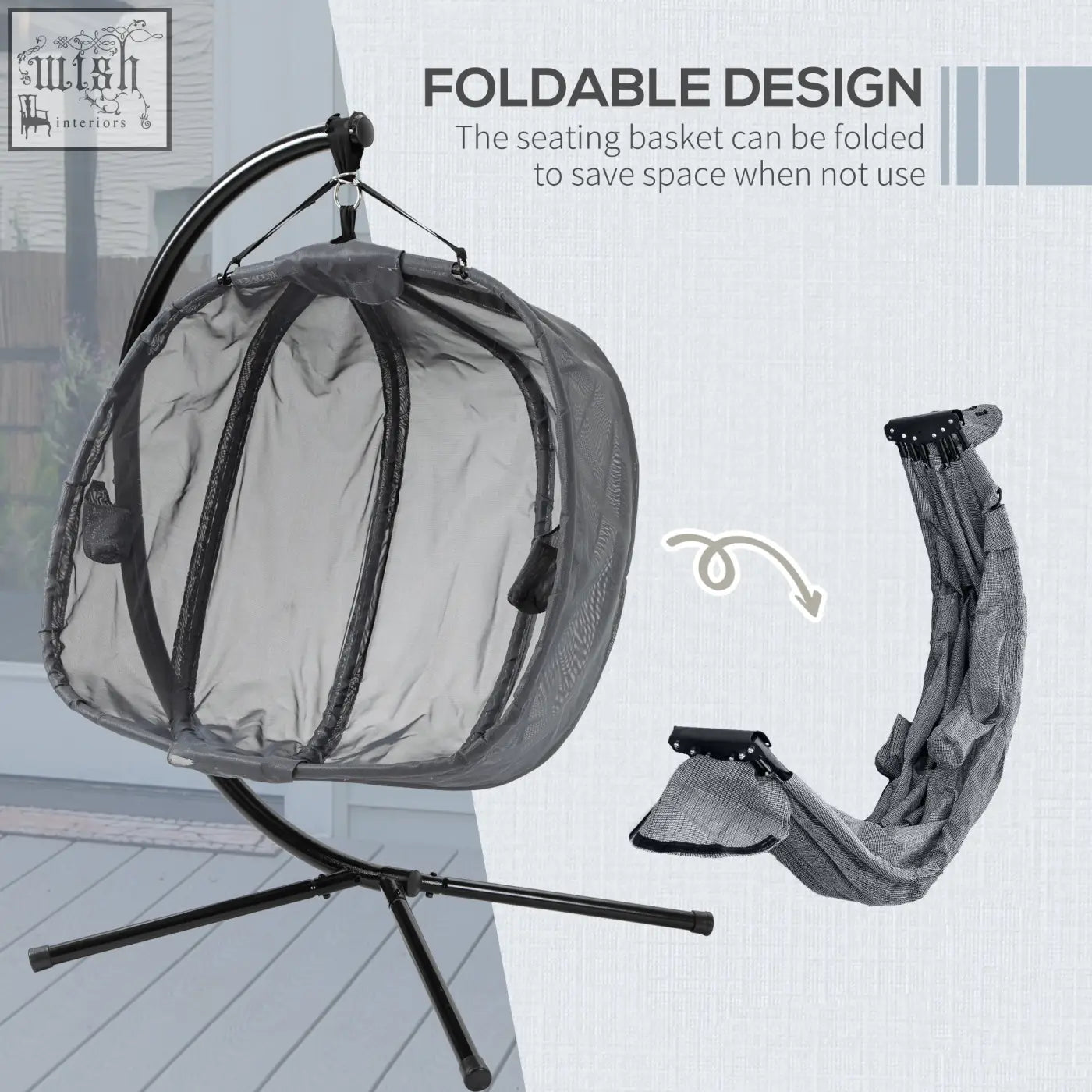 Outsunny double hanging egg chair 2 seat basket with gray mesh, black metal frame, folding design for indoor outdoor use