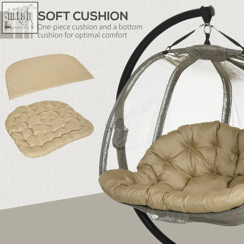 Beige tufted cushion set with quilted texture for outsunny double hanging egg chair seat basket in soft fabric