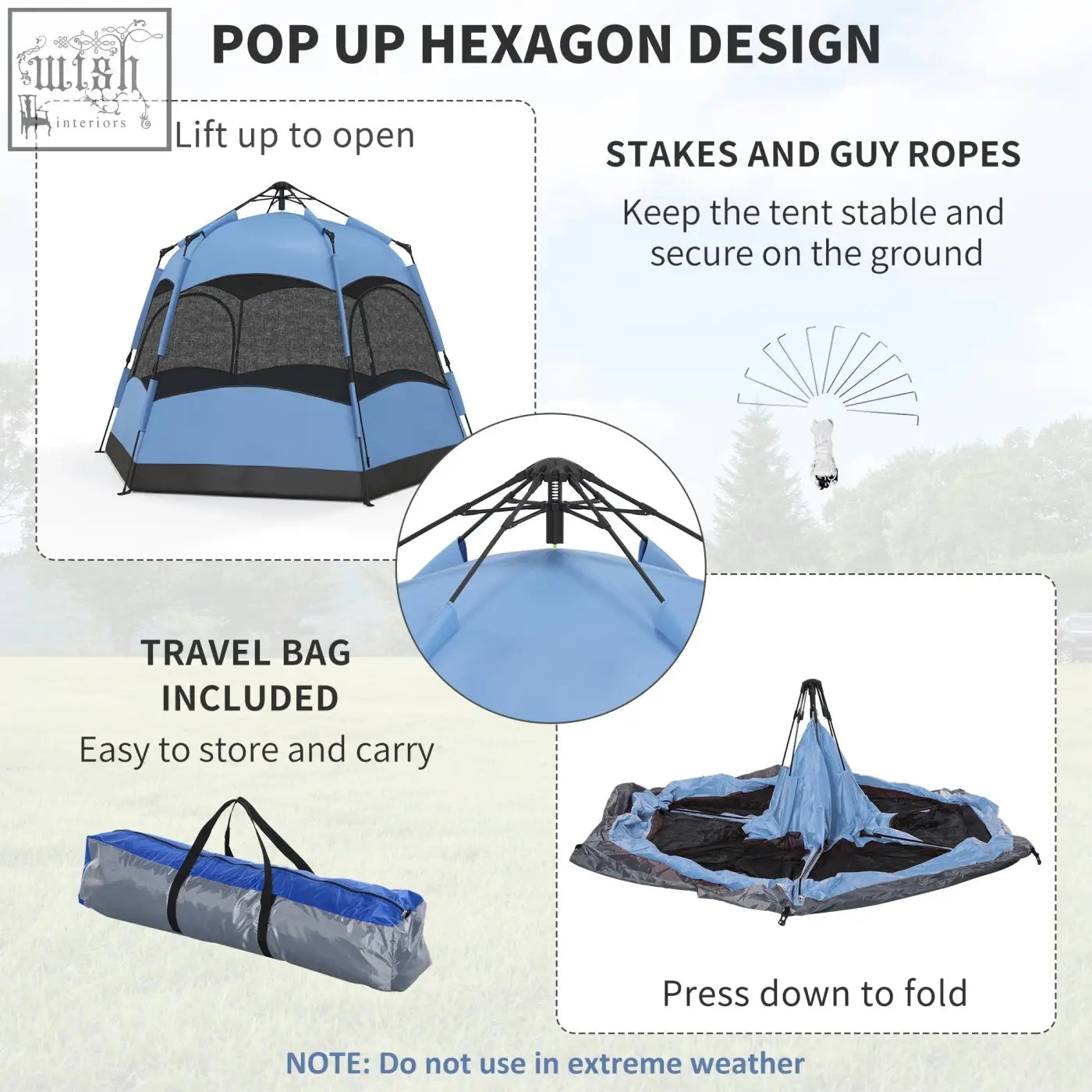Blue and black outsunny pop up dome tent with mesh windows storage pockets and guy ropes for camping and festivals