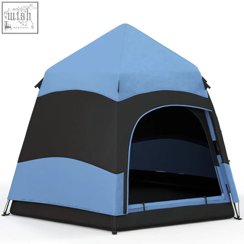Outsunny blue and black two-tone dome tent with rainfly mesh windows guy ropes and storage pockets perfect for camping