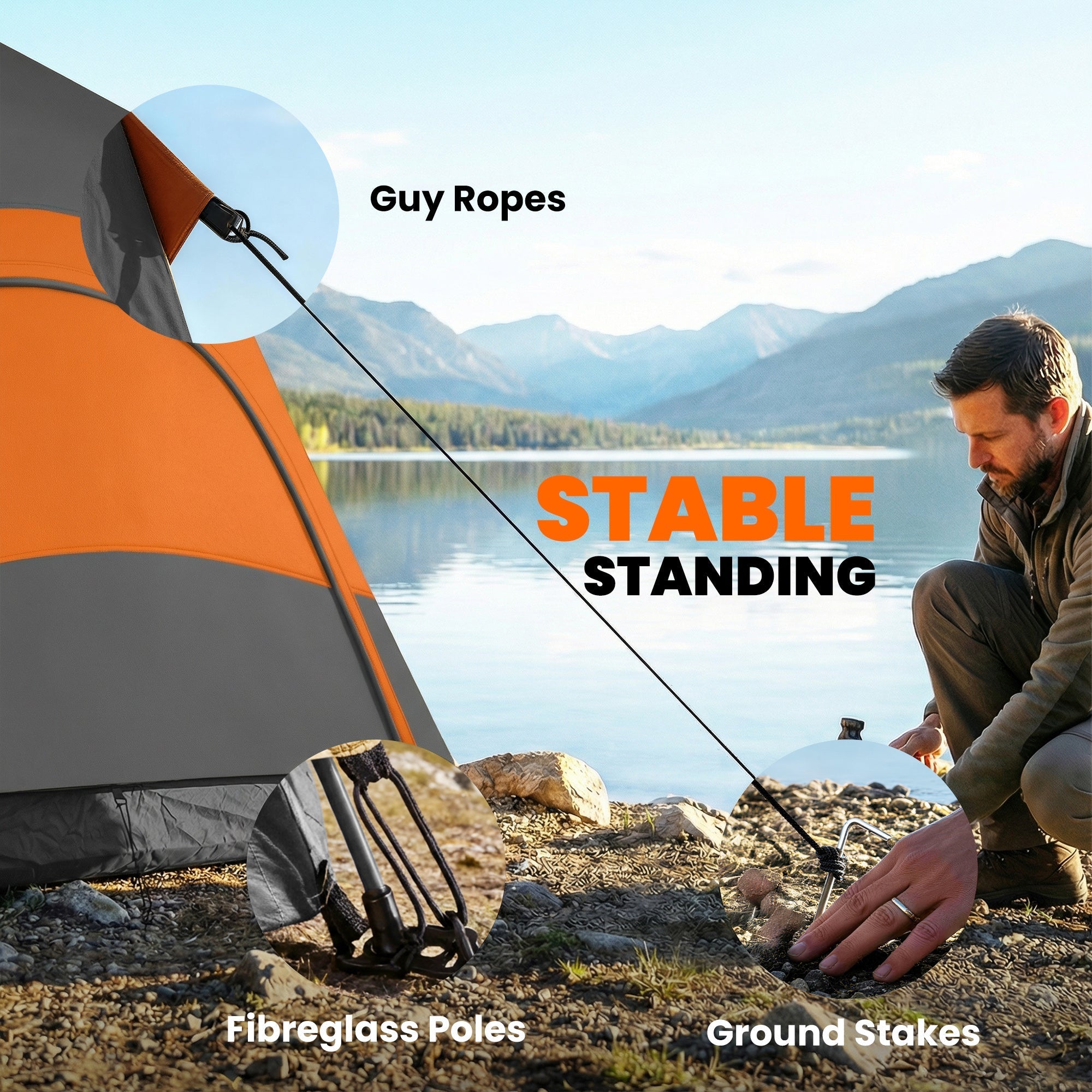 Orange and gray outsunny double layer instant pop up tent with rainfly made of 190t water-resistant polyester