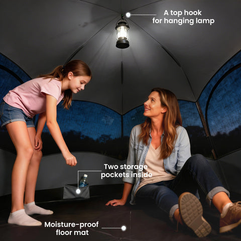 Black lantern-style camping lamp with top hook shown with outsunny orange 190t water-resistant polyester pop up tent