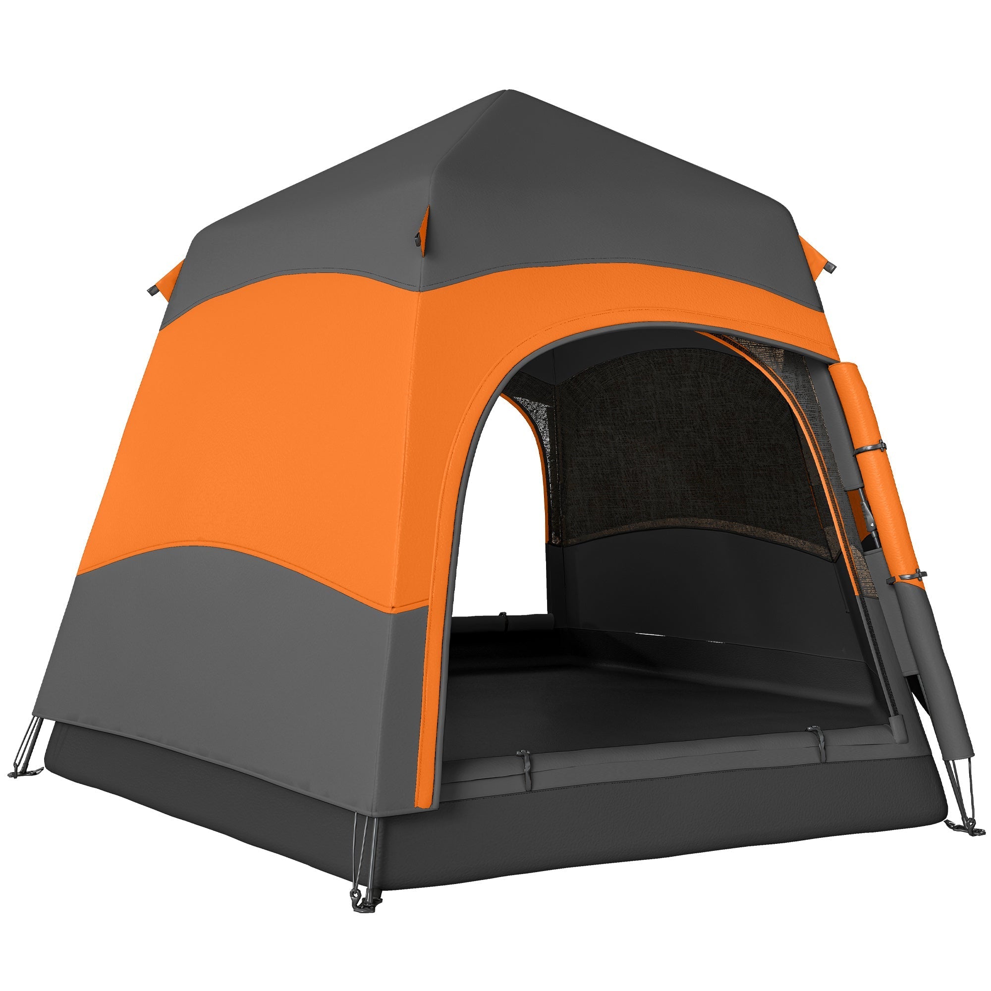 Orange and gray outsunny double layer instant pop up tent with mesh panels made of 190t water-resistant polyester