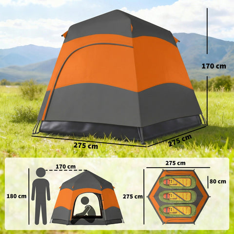 Orange and gray hexagonal outsunny double layer instant pop up tent with 190t water-resistant polyester fabric and rainfly