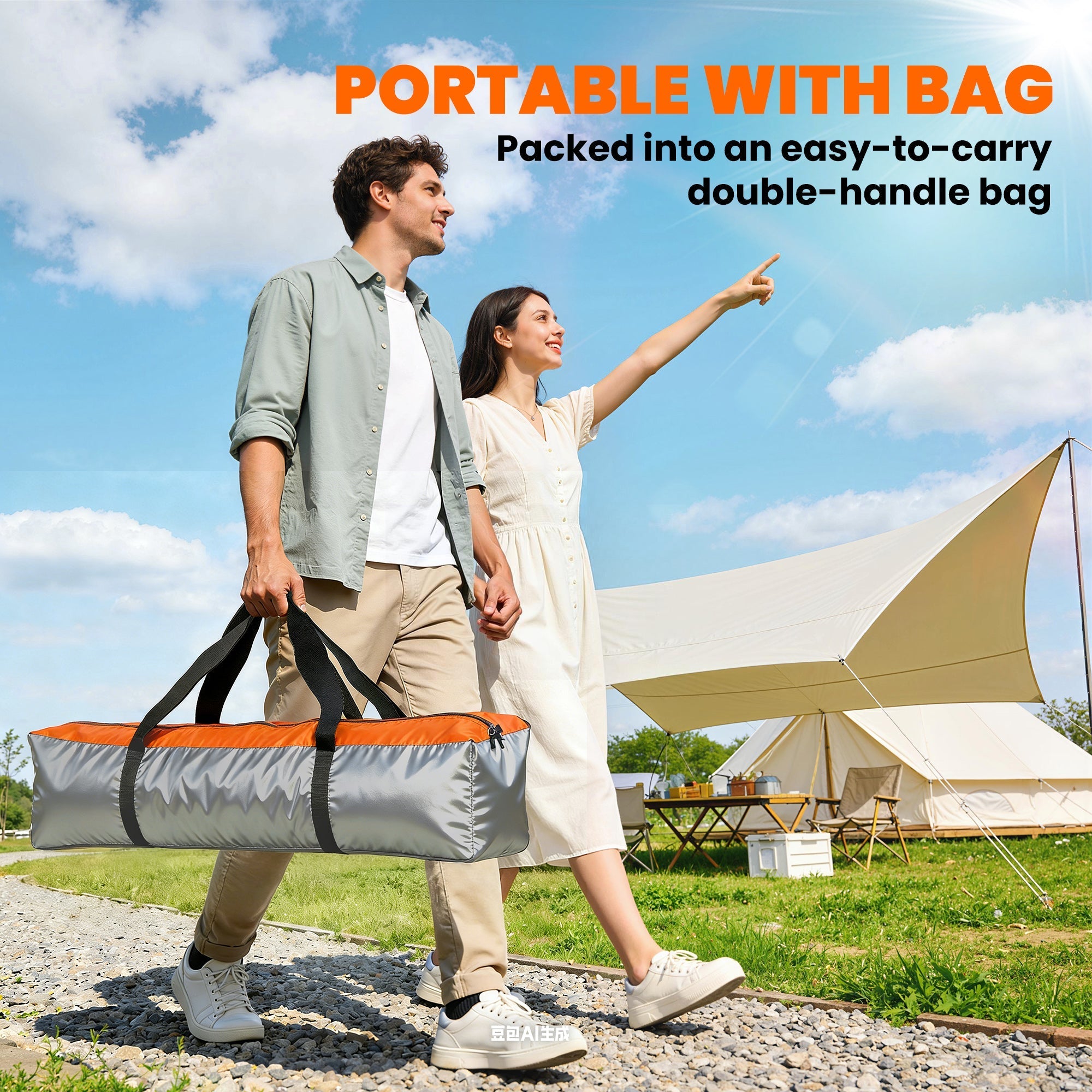 Silver and orange outsunny double layer instant pop up tent bag with double handles made of 190t water-resistant polyester