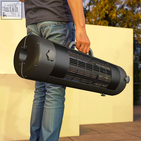 Black outsunny electric patio heater with handle and metal grille for umbrella poles with 2 heat settings
