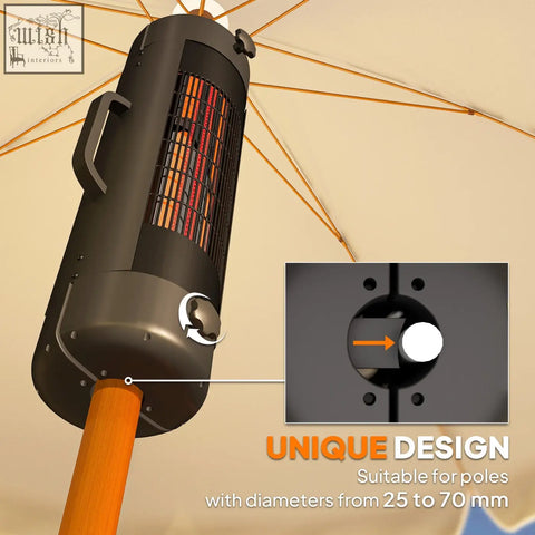 Black outsunny electric patio heater with glowing elements handle 2 heat settings and umbrella parasol mount