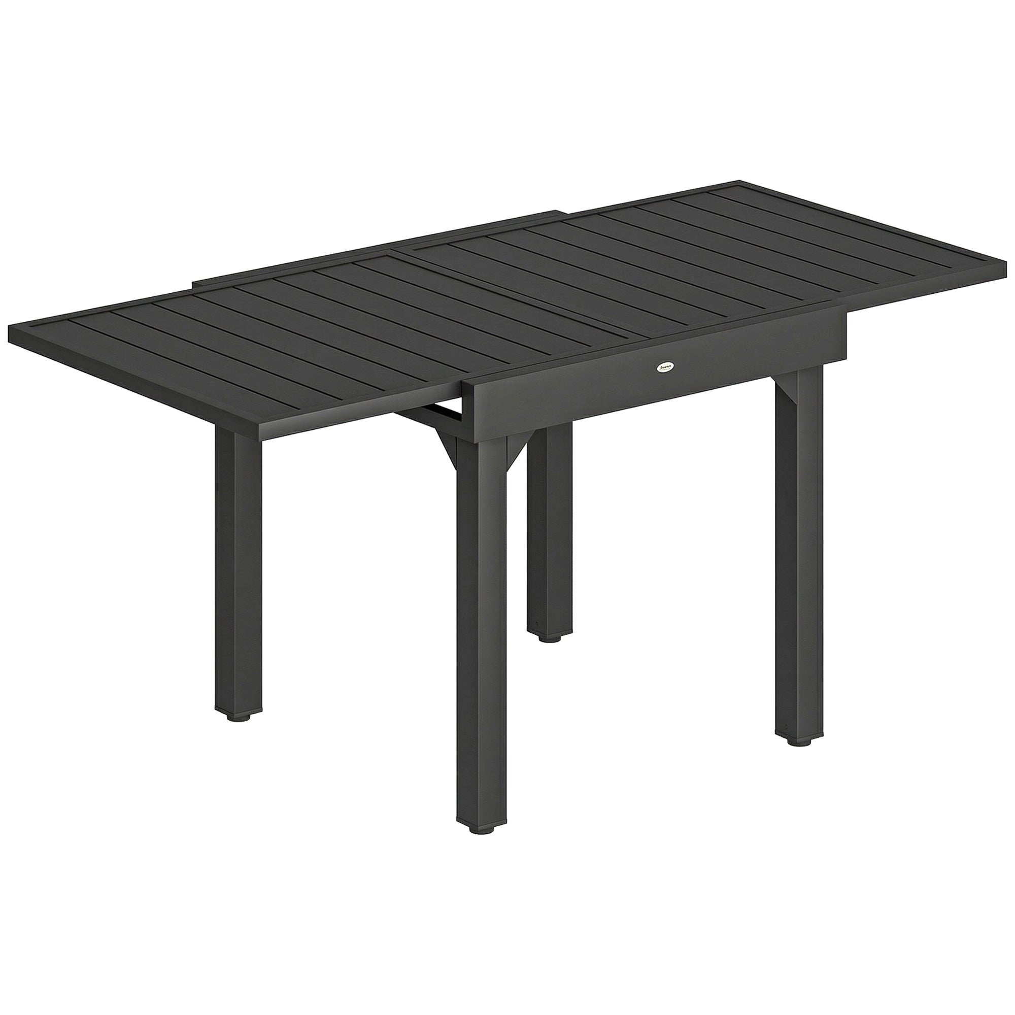 Black Outsunny extendable garden table with slatted aluminium top and sturdy metal legs 80w x 75h for outdoor use