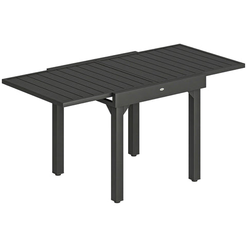 Black Outsunny extendable garden table with slatted aluminium top and sturdy metal legs 80w x 75h for outdoor use