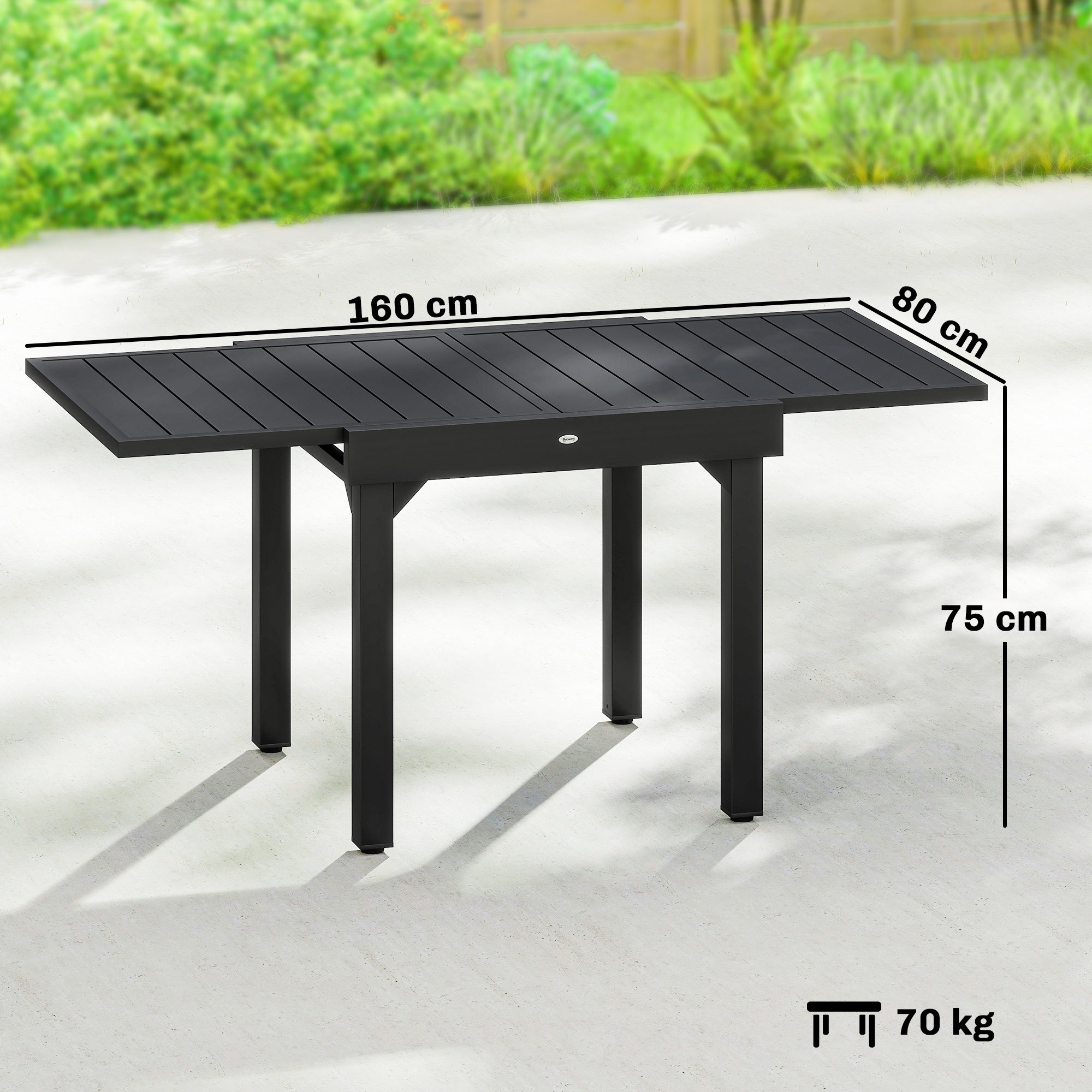 Black aluminium Outsunny extending garden table with slatted top 80w x 75h perfect for outdoor use
