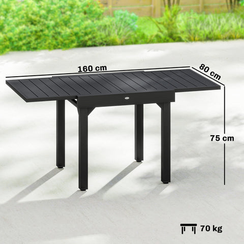 Black aluminium Outsunny extending garden table with slatted top 80w x 75h perfect for outdoor use