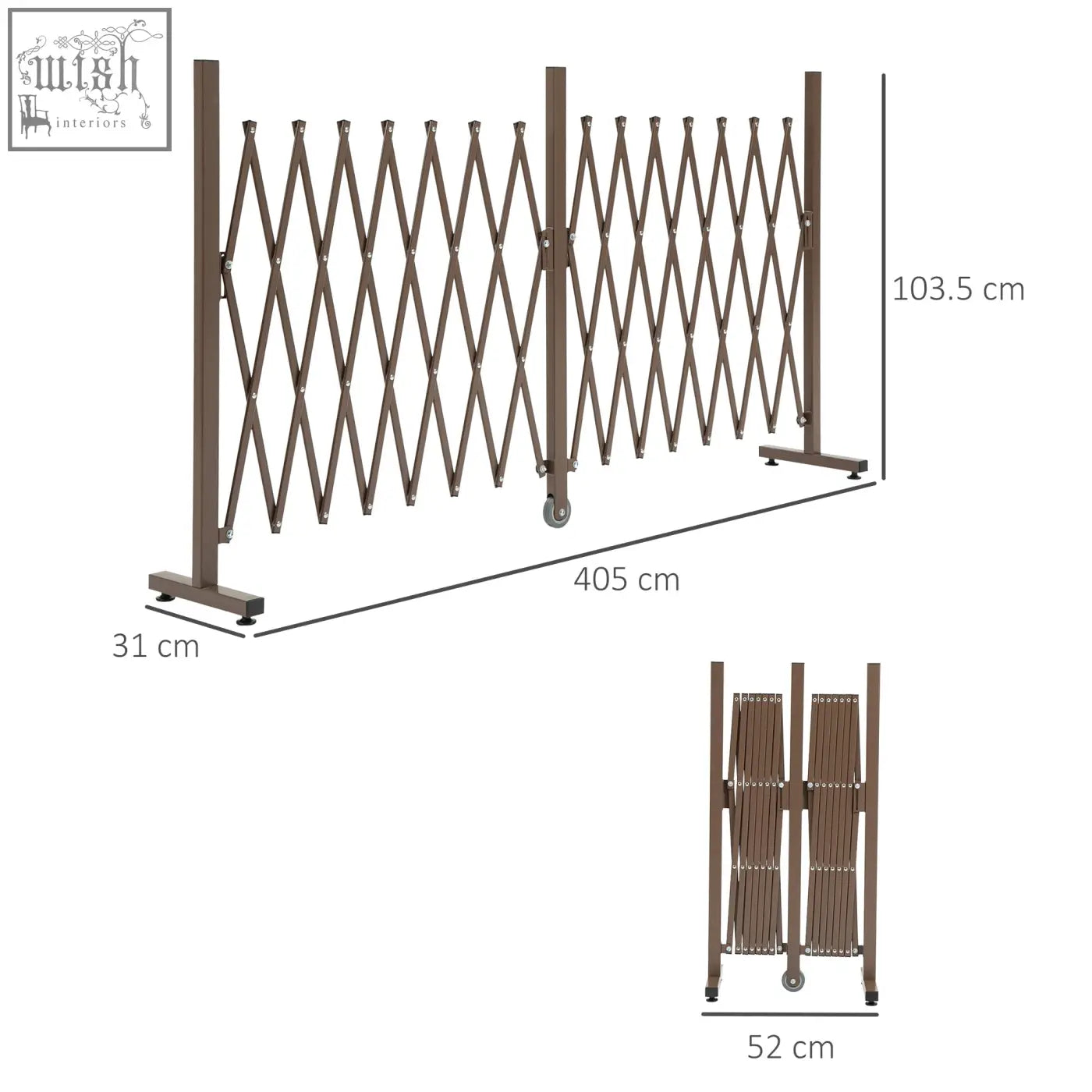 Outsunny expanding dark brown aluminium accordion-style folding gate with wheels and sturdy base for climbing aid