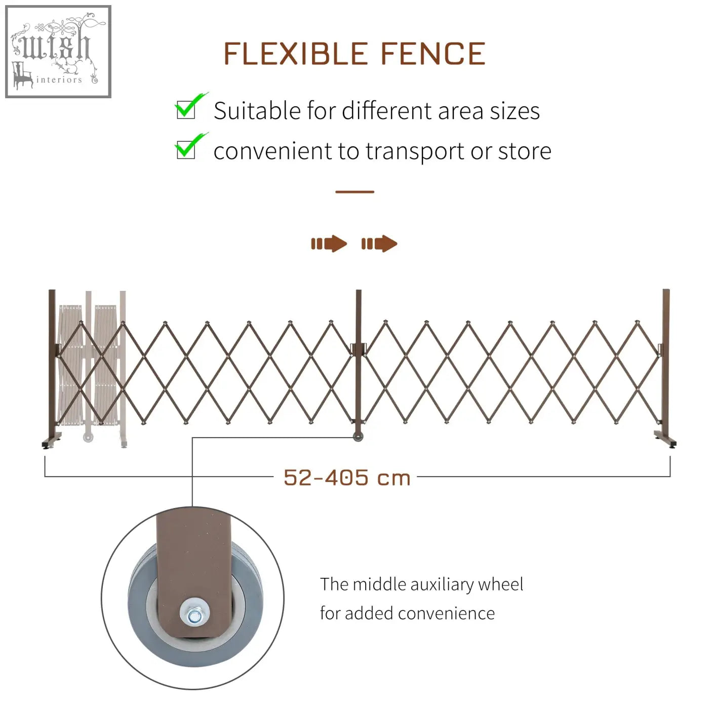 Outsunny expanding dark brown foldable aluminium trellis fence with diamond frame and wheels for easy transport