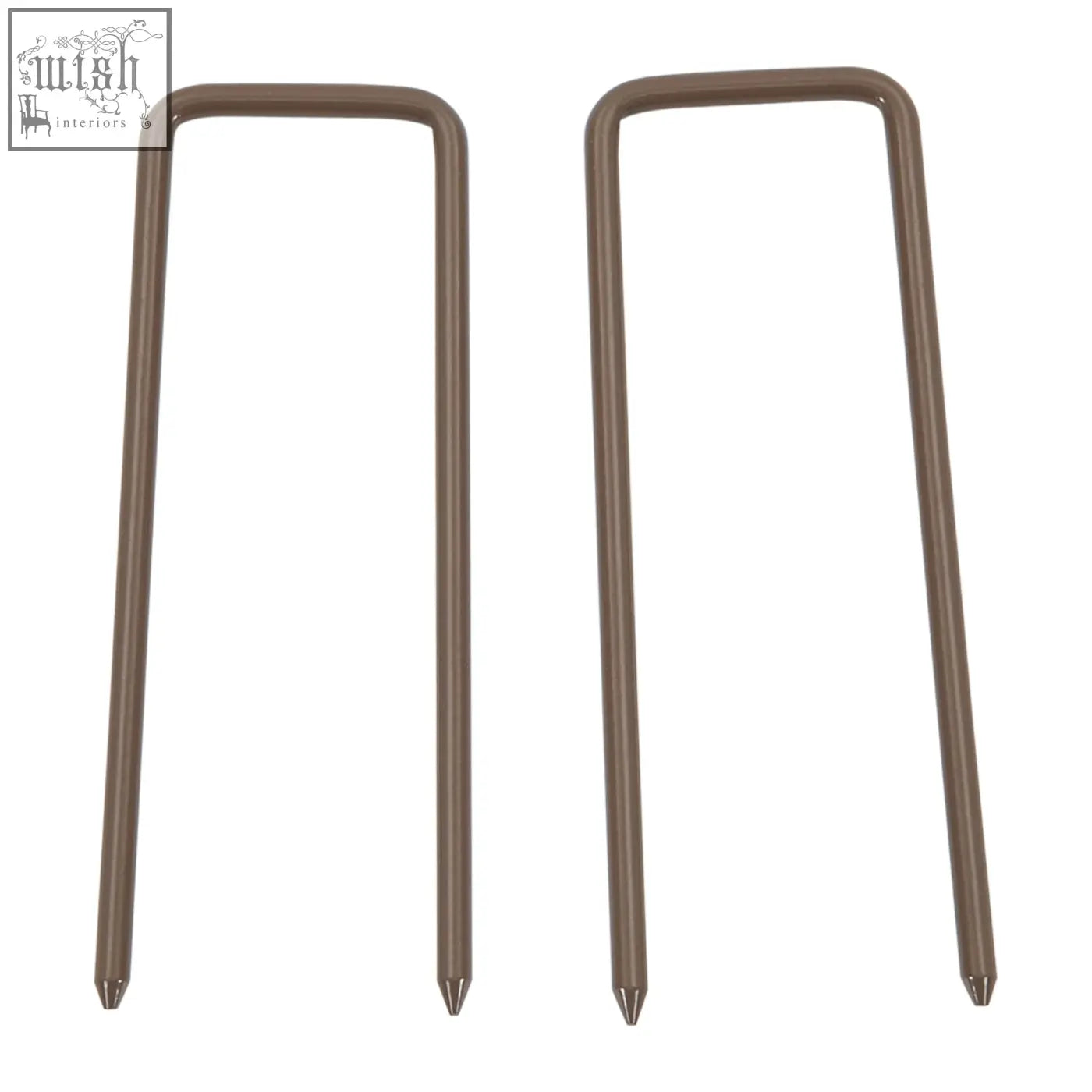 Two dark brown outsunny expanding metal garden markers with pointed tips as a climbing aid for gardens