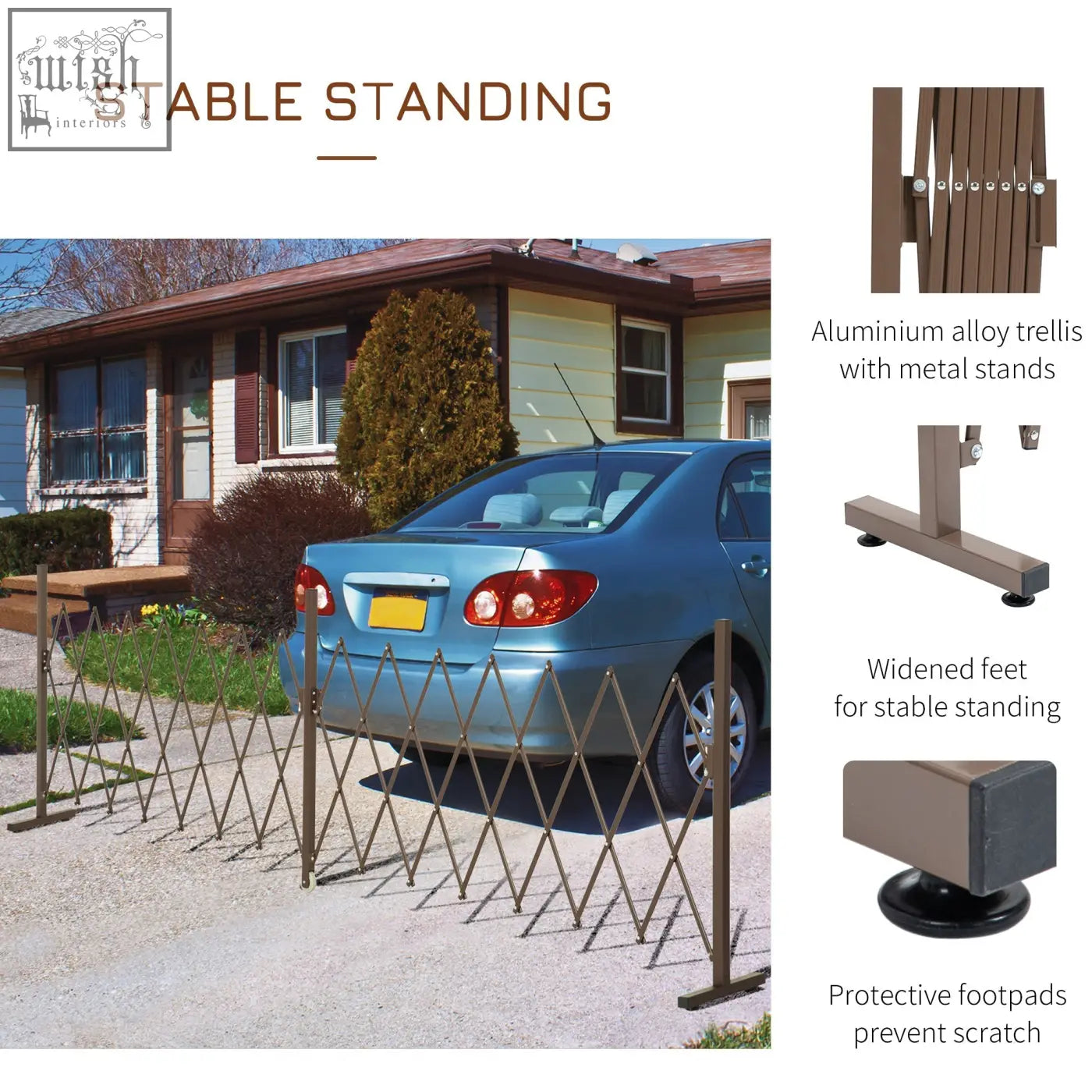Brown aluminum alloy outsunny expanding folding trellis with metal stands and protective footpads for climbing aid