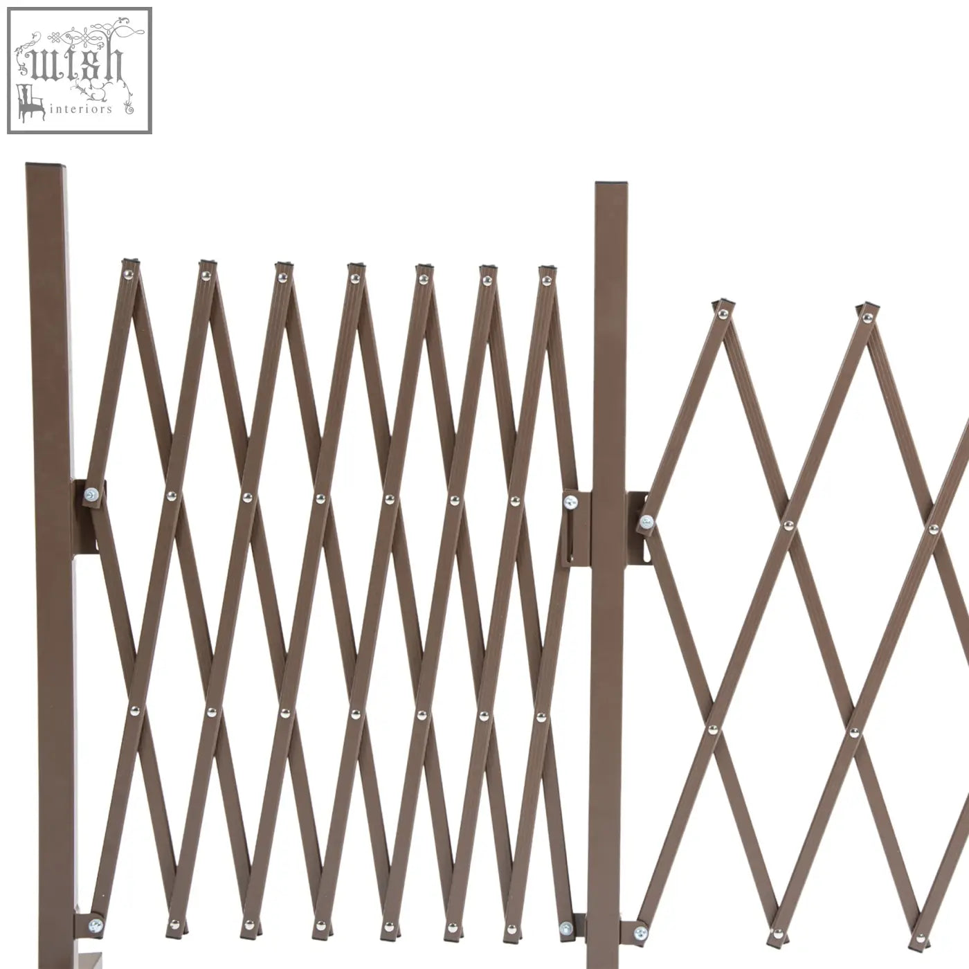 Brown metal accordion gate with sleek interlocking design for outsunny expanding dark brown climbing aid fence panel