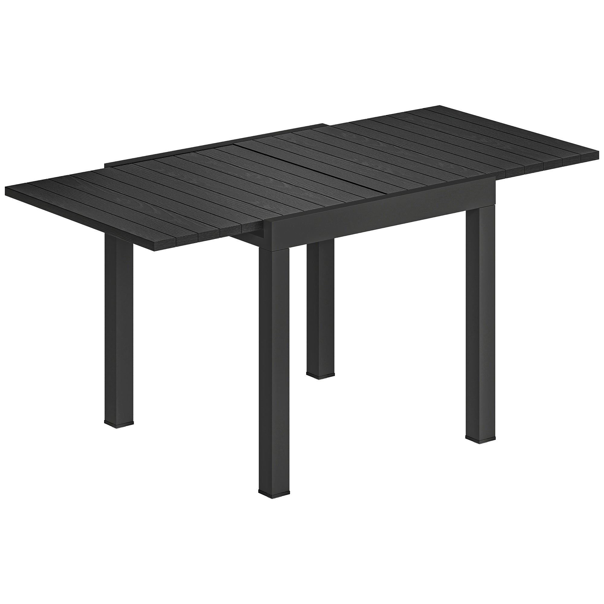 Black Outsunny extendable garden table with aluminium frame and faux wood slatted top for outdoor dining