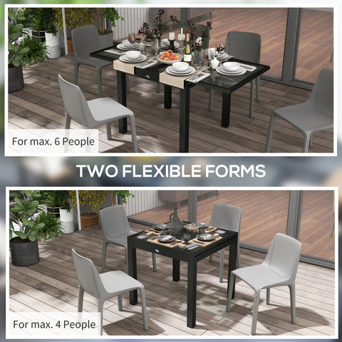 Black outsunny extending garden dining table with aluminium frame and quality tempered glass top in two sizes