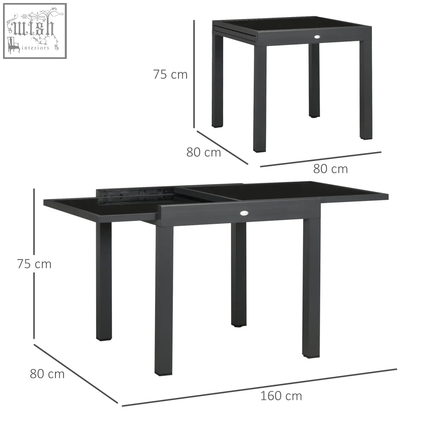 Black Outsunny extendable dining table with aluminium frame and tempered glass top perfect for outdoor use