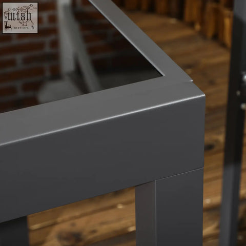 Gray metal table frame of outsunny extending garden dining table with aluminium frame and tempered glass top in black