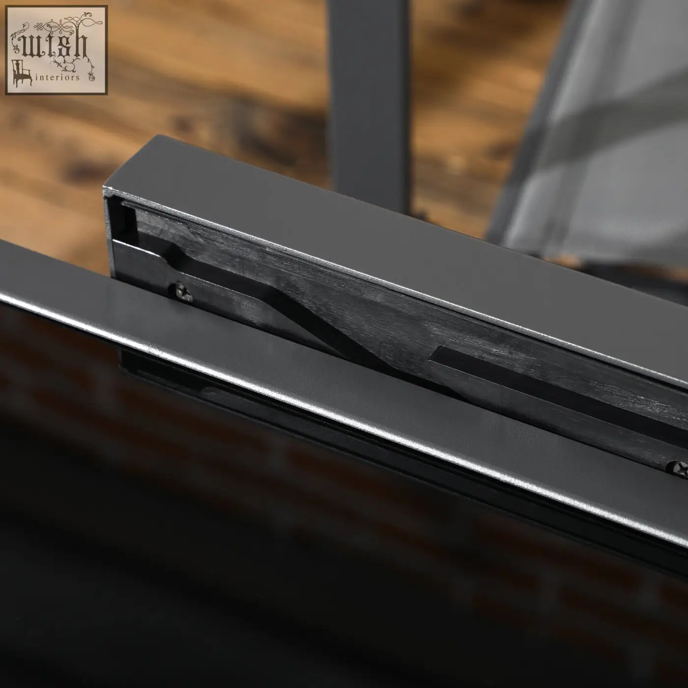 Dark gray metal drawer slide with visible mechanism on the back of outsunny extending garden dining table with aluminium frame and tempered glass tabletop