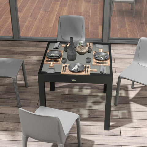 Outsunny extending garden dining table with sleek metal legs and quality tempered glass black and clear tabletop