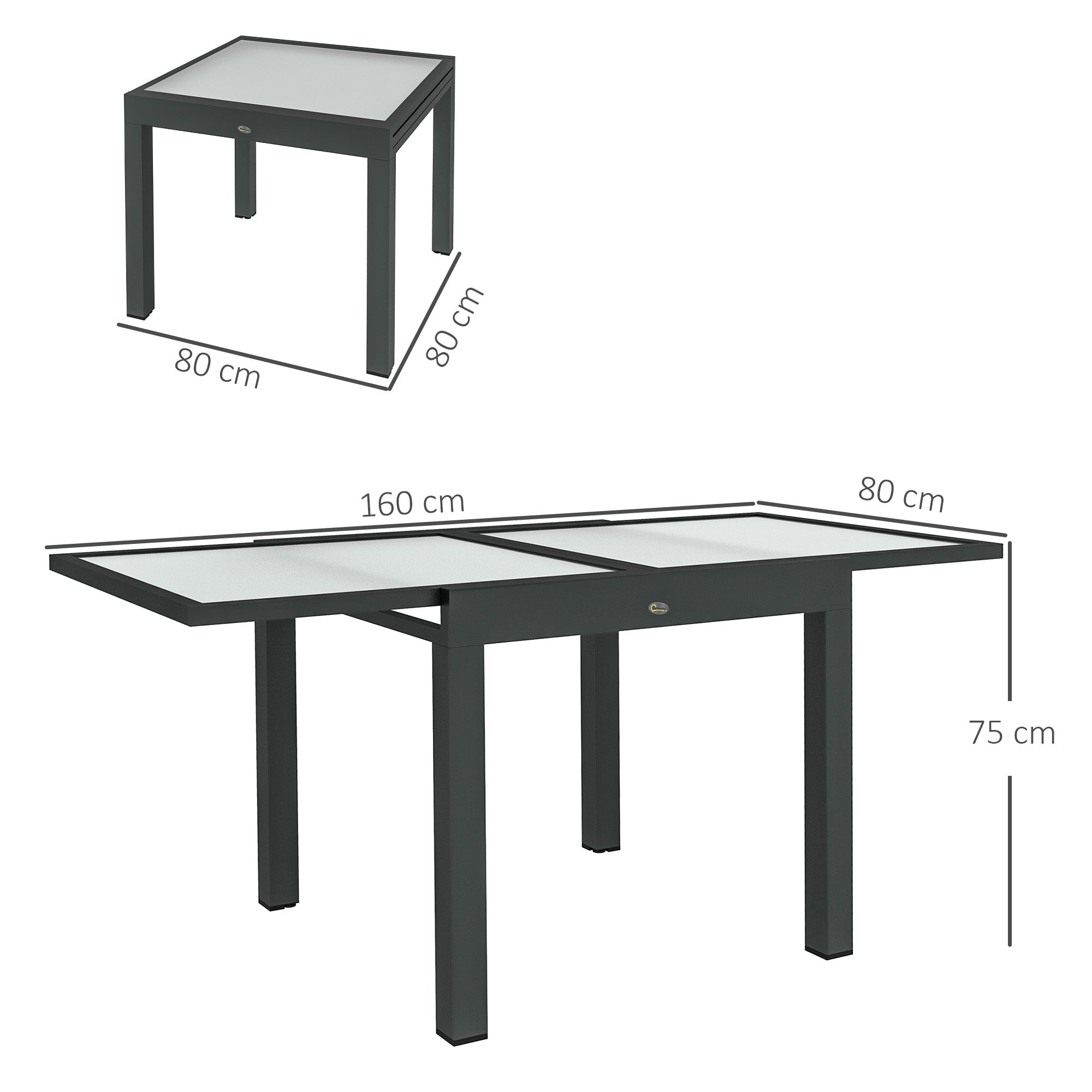 Outsunny black metal outdoor dining table with extendable leaves and quality tempered glass top for garden use