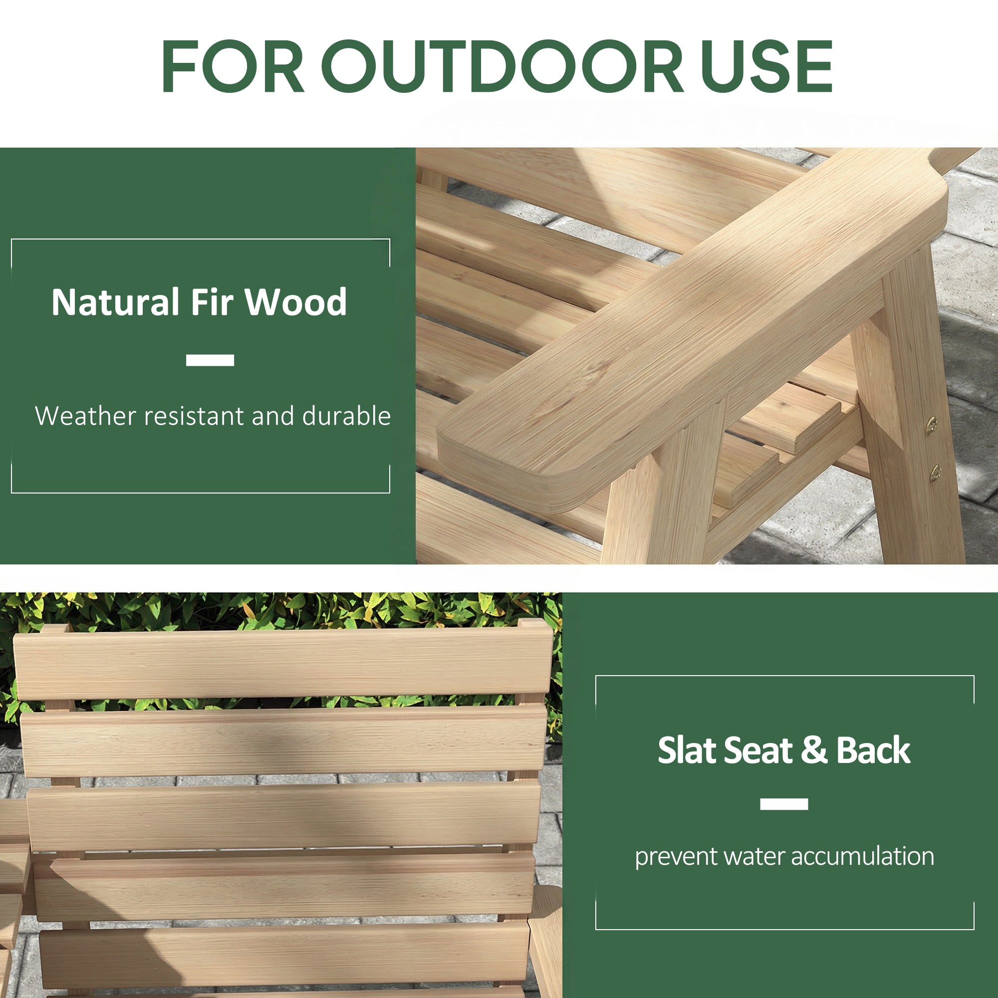 Outsunny fir wood garden bench with natural wood finish featuring a light-colored slat seat and back for outdoor use