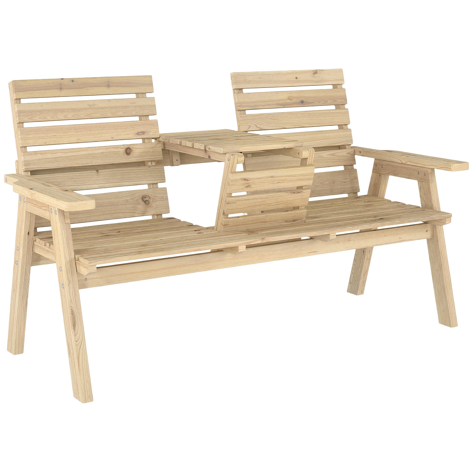 Outsunny fir wood garden bench with natural wood finish featuring light-colored slatted backrests and armrests