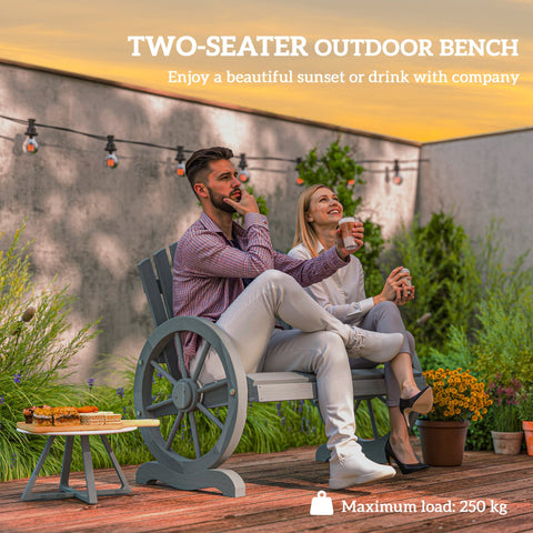Outsunny Fir Wood Love Seats with Wheel-Shaped Armrests, Large Load-Bearing Chair, Grey