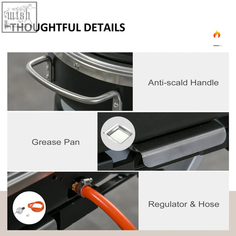 Stainless steel anti-scald handle with sleek curved design on outsunny foldable gas bbq grill with gas burners piezo ignition and mesh pocket