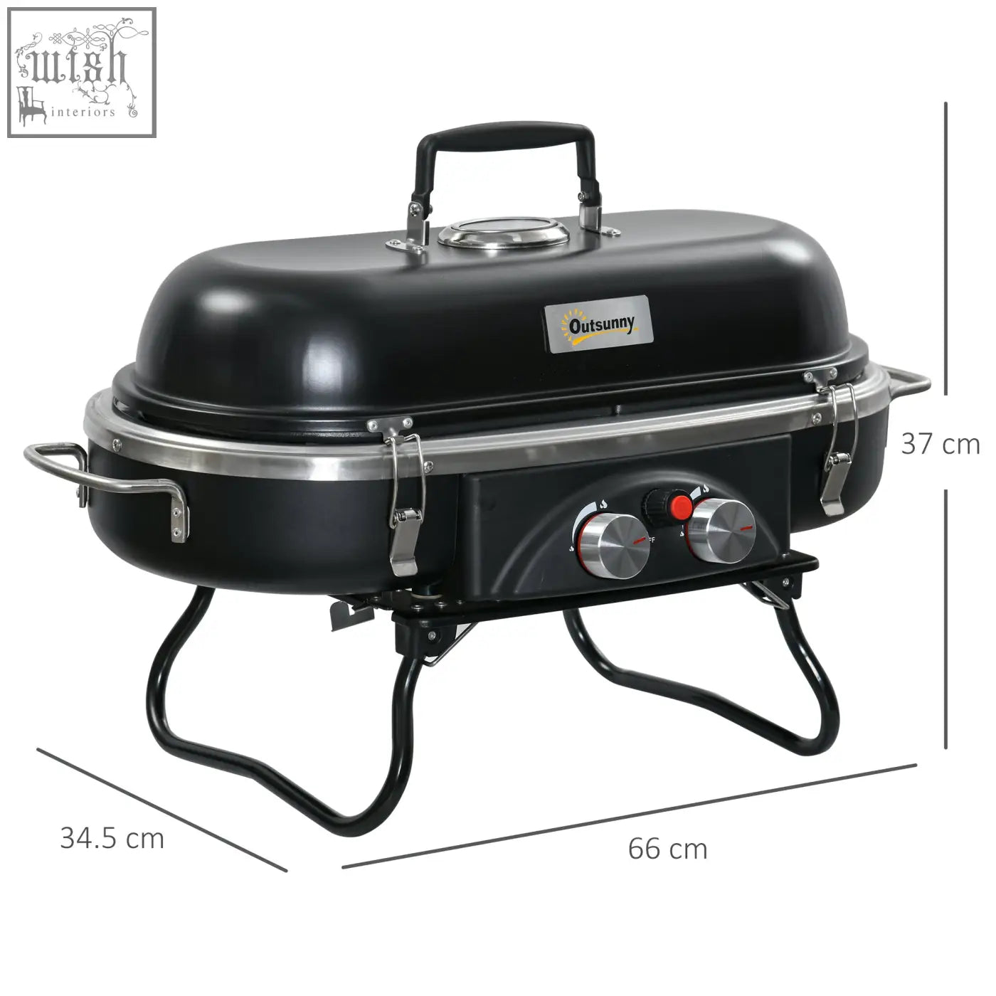 Outsunny foldable two gas burner black out sunny portable gas bbq grill with piezo ignition and stainless steel accents