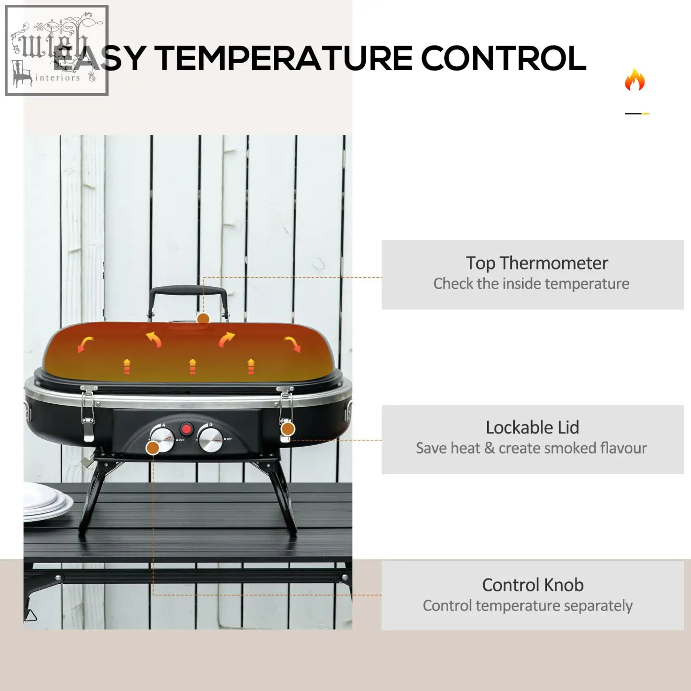 Black Outsunny foldable gas bbq grill with two gas burners piezo ignition and lockable lid for camping picnic cooking