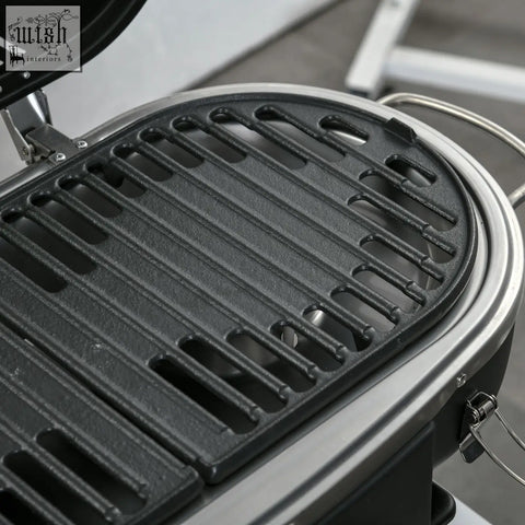 Black cast iron grill grate with oval design and slots for outsunny foldable two gas bbq with piezo ignition