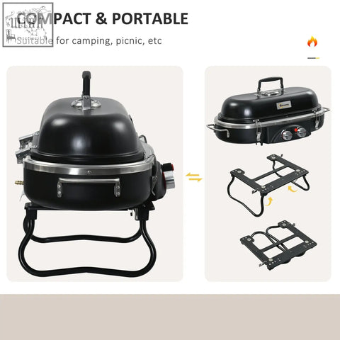 Black outsunny foldable gas bbq grill with two gas burners aluminum alloy body piezo ignition and foldable legs for camping