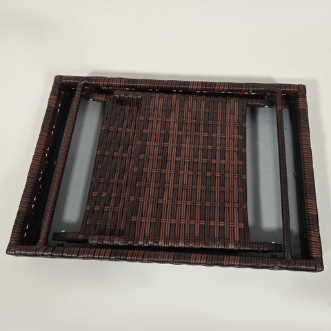 Brown woven rattan tray with galvanised steel frame and visible metal support for outsunny foldable outdoor side table 60l x 41w