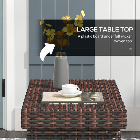 Brown outsunny foldable outdoor side table with woven wicker top steel frame and galvanised steel board 60l x 41w cm